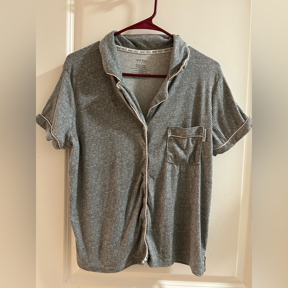 Nine West Gray Pajama Button Down Shirt